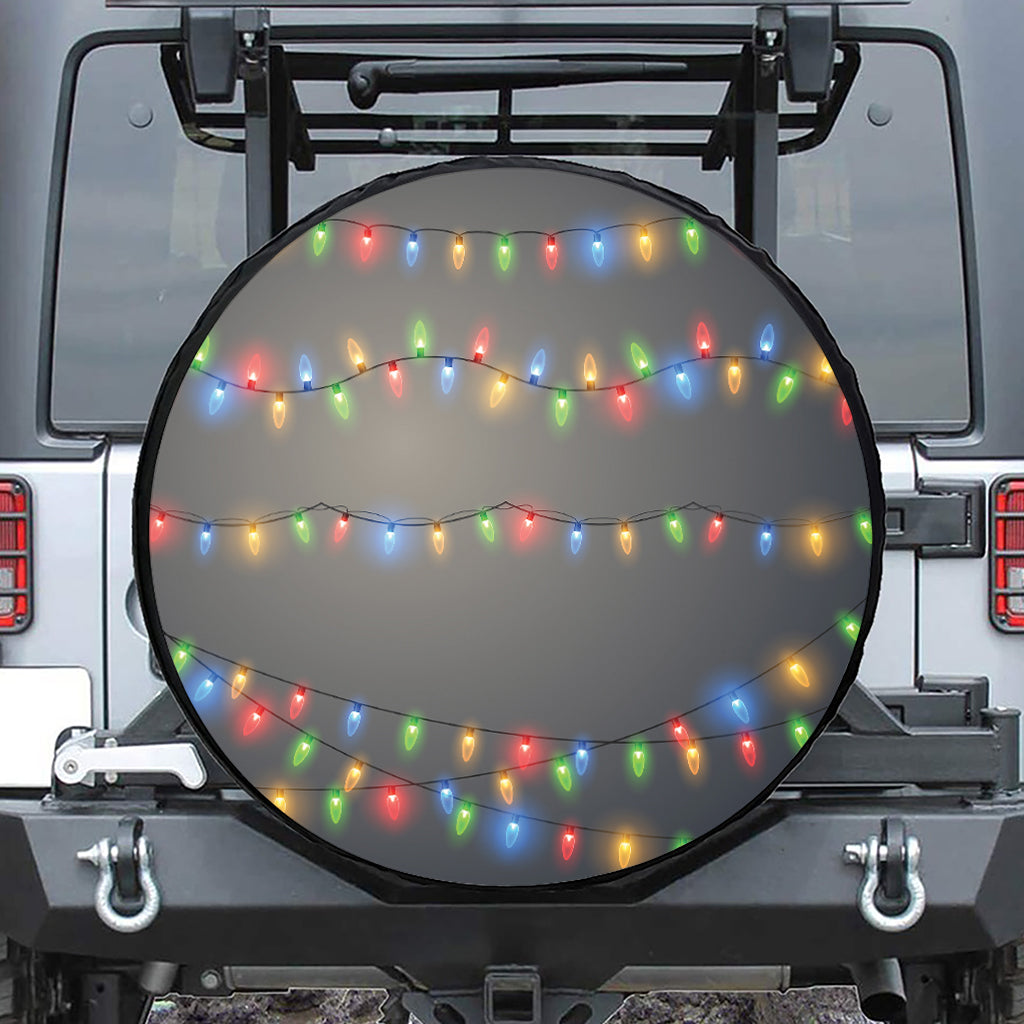 Colorful Christmas String Lights Print Leather Spare Tire Cover