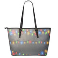 Colorful Christmas String Lights Print Leather Tote Bag With Zipper