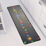Colorful Christmas String Lights Print Long Kitchen Mat