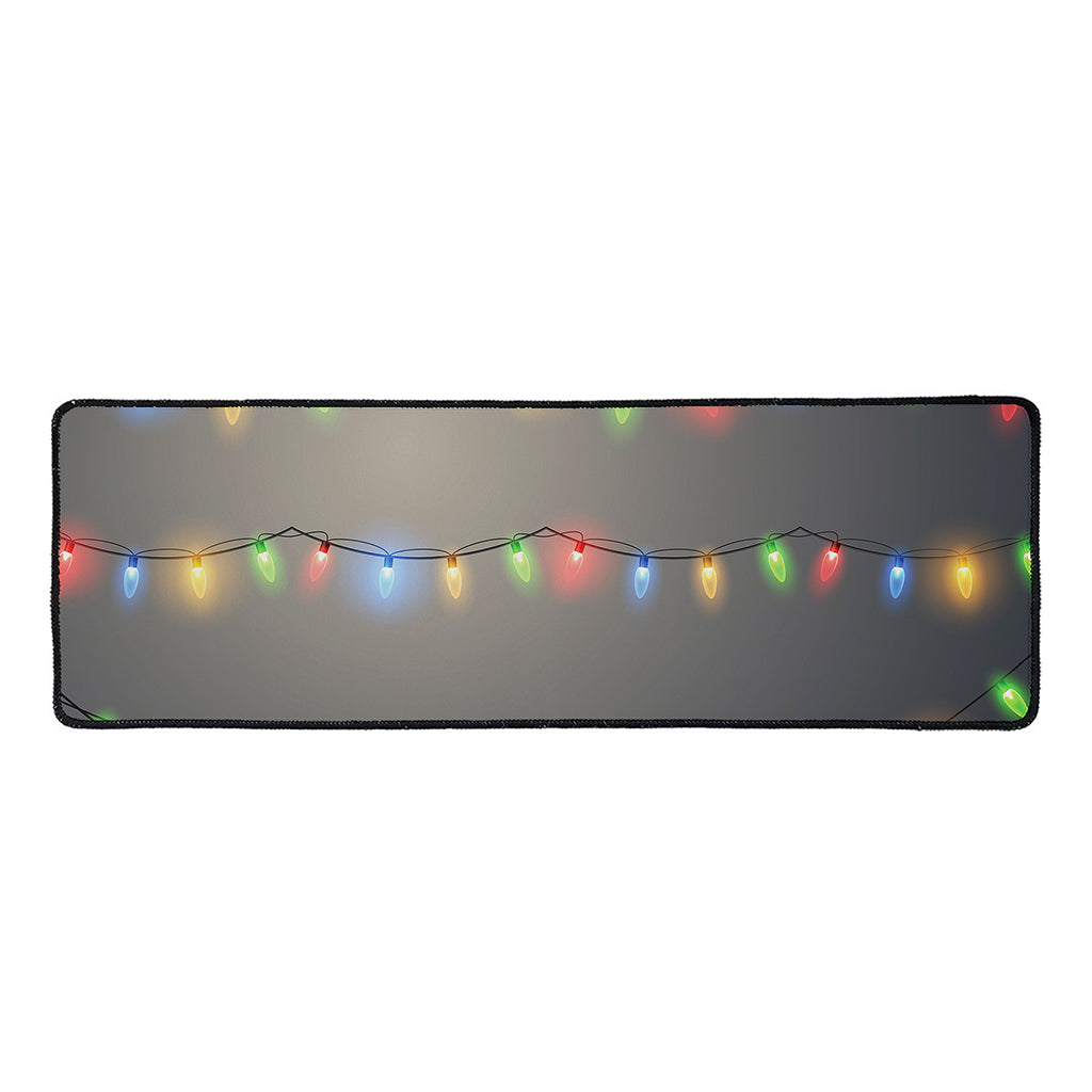 Colorful Christmas String Lights Print Long Kitchen Mat