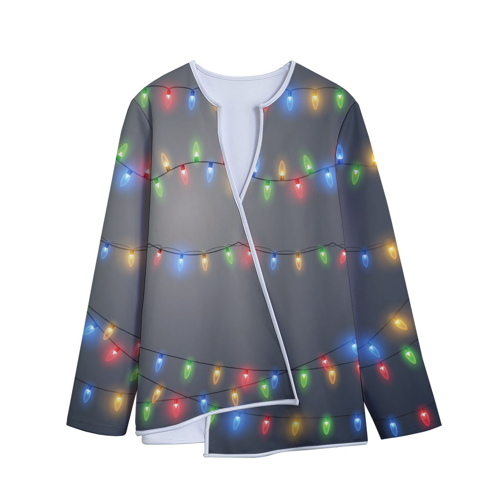 Colorful Christmas String Lights Print Long Sleeve Short Coat