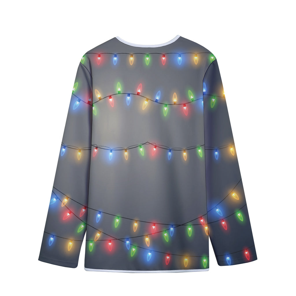 Colorful Christmas String Lights Print Long Sleeve Short Coat