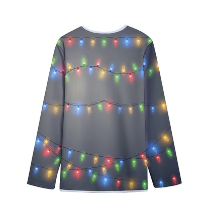 Colorful Christmas String Lights Print Long Sleeve Short Coat