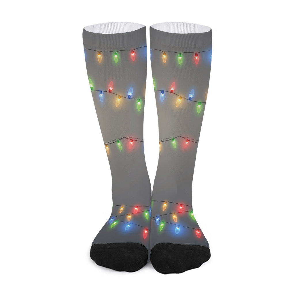 Colorful Christmas String Lights Print Long Socks