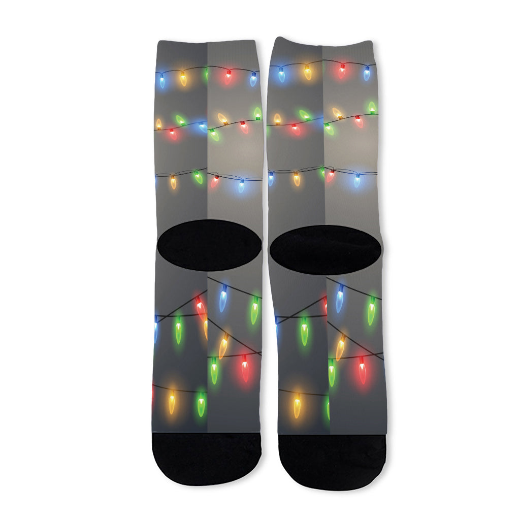 Colorful Christmas String Lights Print Long Socks