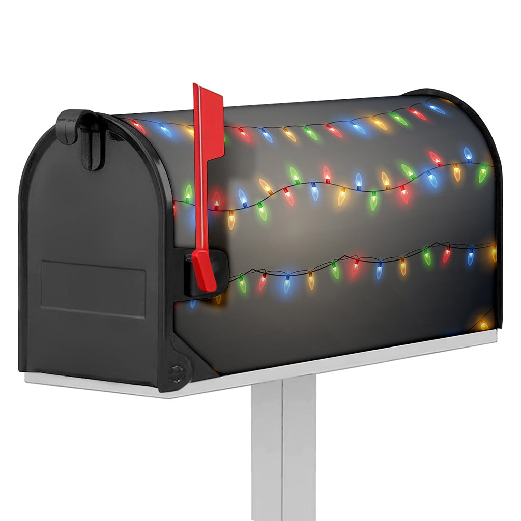 Colorful Christmas String Lights Print Mailbox Cover