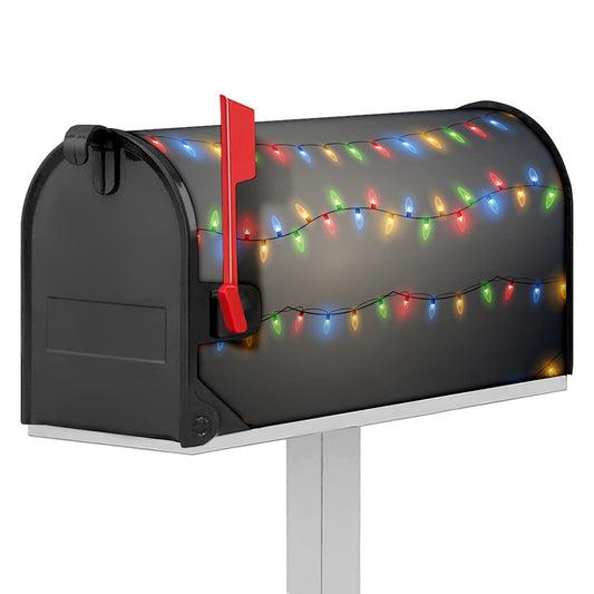 Colorful Christmas String Lights Print Mailbox Cover