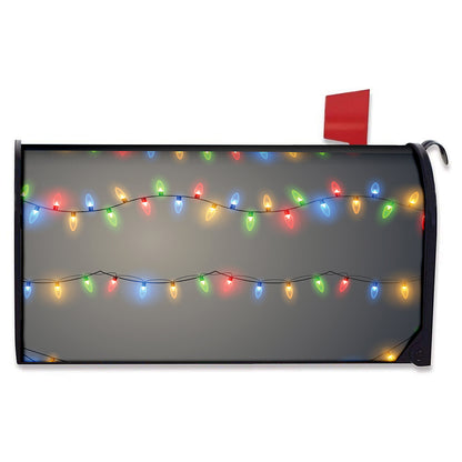 Colorful Christmas String Lights Print Mailbox Cover