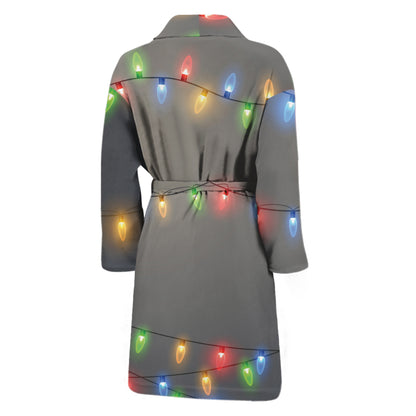 Colorful Christmas String Lights Print Men's Bathrobe