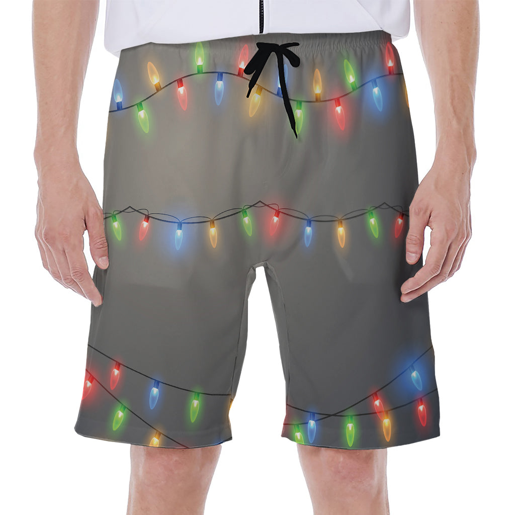 Colorful Christmas String Lights Print Men's Beach Shorts