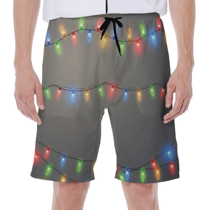 Colorful Christmas String Lights Print Men's Beach Shorts