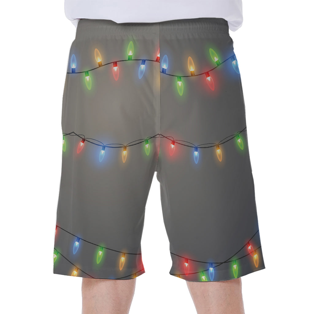 Colorful Christmas String Lights Print Men's Beach Shorts