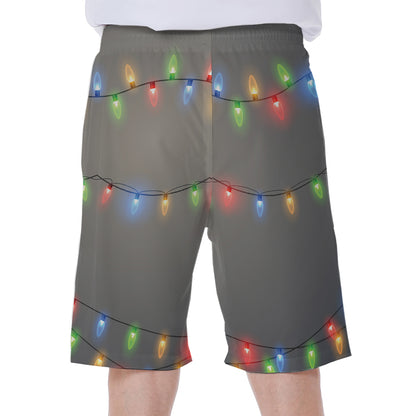 Colorful Christmas String Lights Print Men's Beach Shorts