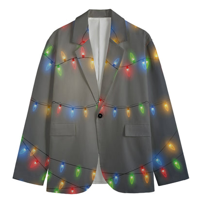 Colorful Christmas String Lights Print Men's Blazer