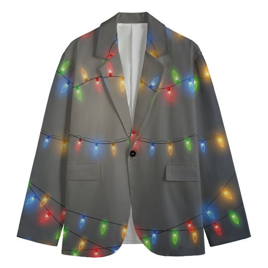 Colorful Christmas String Lights Print Men's Blazer
