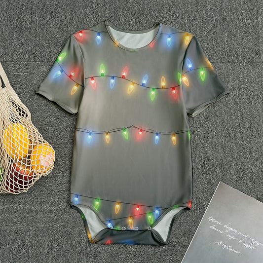 Colorful Christmas String Lights Print Men's Bodysuit