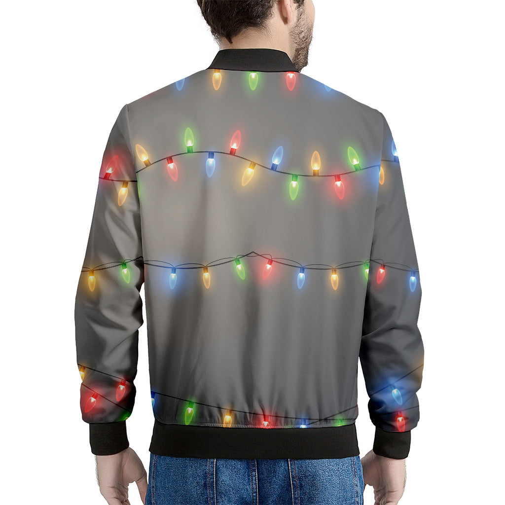 Colorful Christmas String Lights Print Men's Bomber Jacket