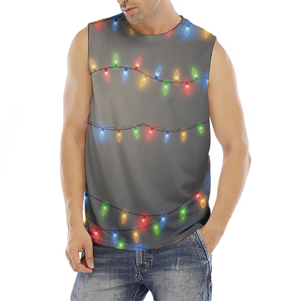 Colorful Christmas String Lights Print Men's Fitness Tank Top
