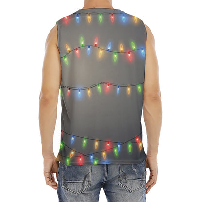 Colorful Christmas String Lights Print Men's Fitness Tank Top