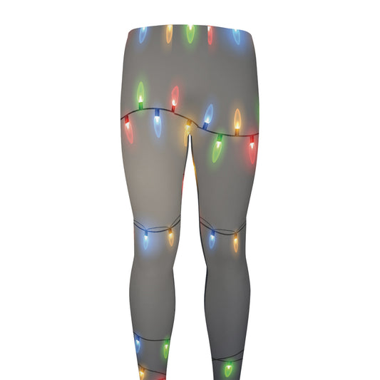 Colorful Christmas String Lights Print Men's leggings