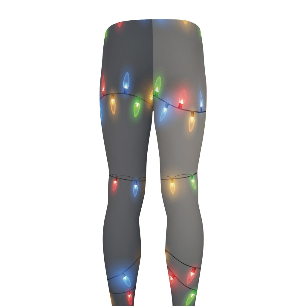 Colorful Christmas String Lights Print Men's leggings