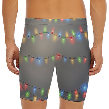 Colorful Christmas String Lights Print Men's Long Boxer Briefs