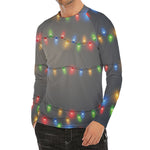 Colorful Christmas String Lights Print Men's Long Sleeve Rash Guard