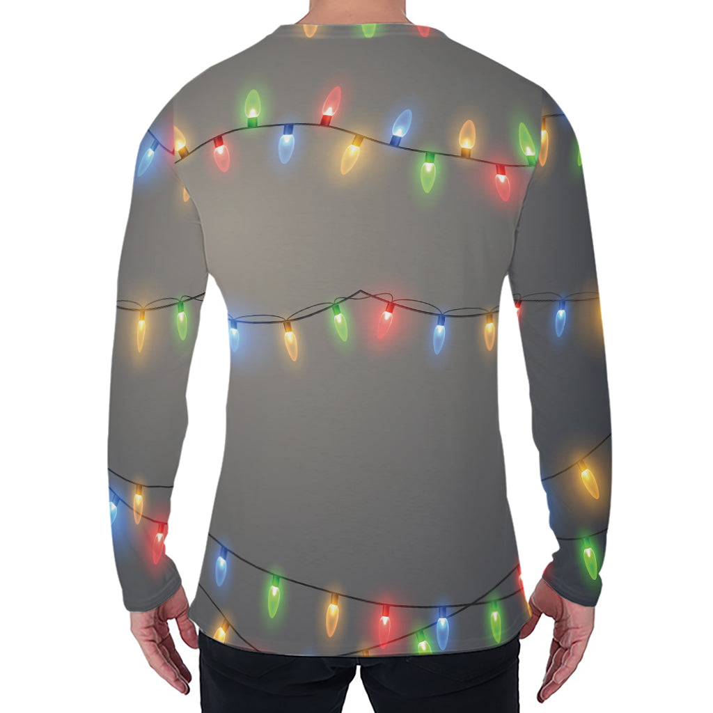 Colorful Christmas String Lights Print Men's Long Sleeve T-Shirt