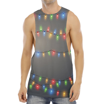 Colorful Christmas String Lights Print Men's Muscle Tank Top