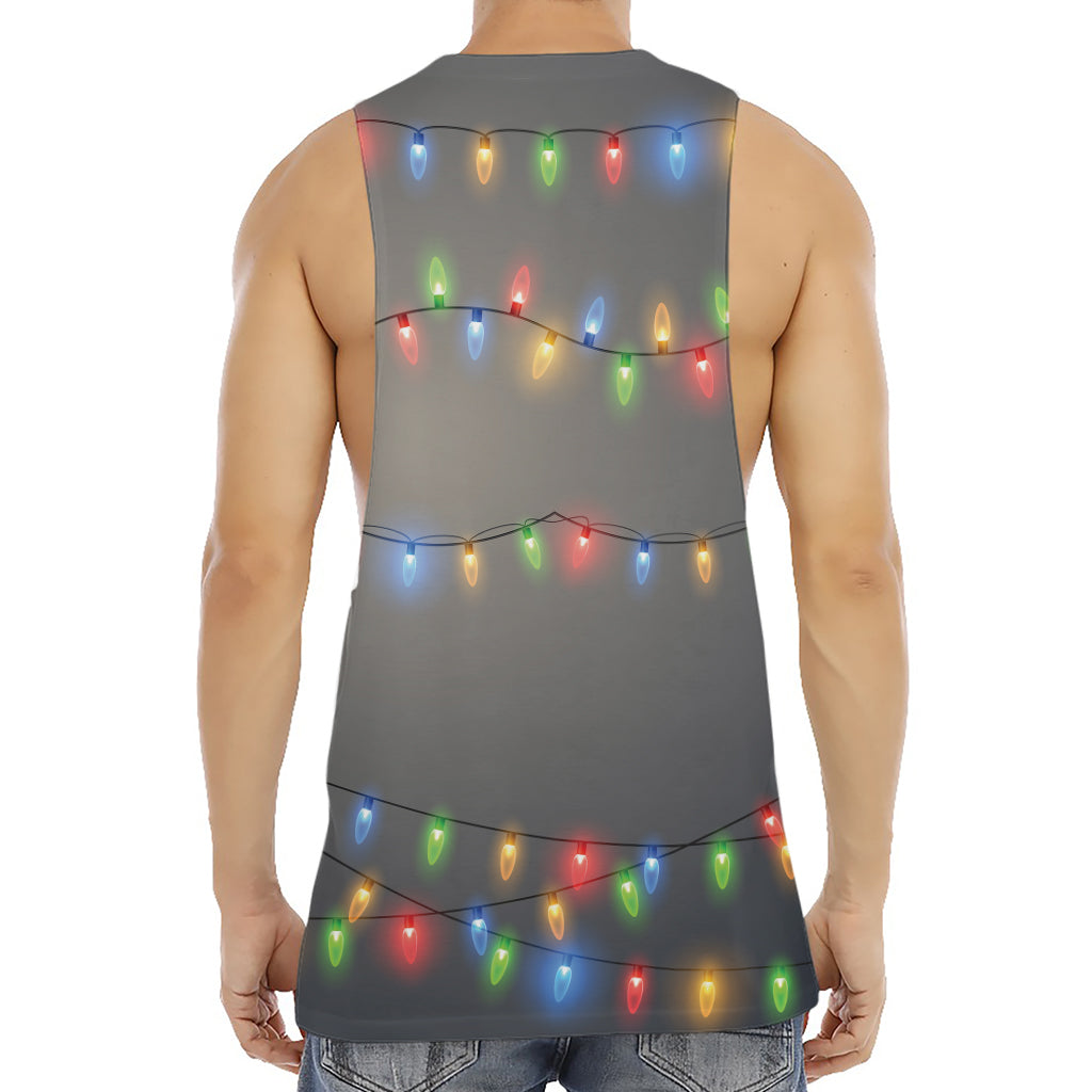 Colorful Christmas String Lights Print Men's Muscle Tank Top