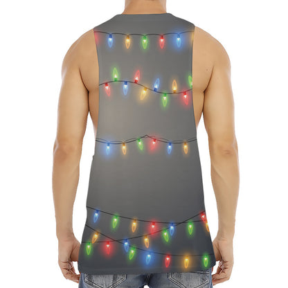 Colorful Christmas String Lights Print Men's Muscle Tank Top