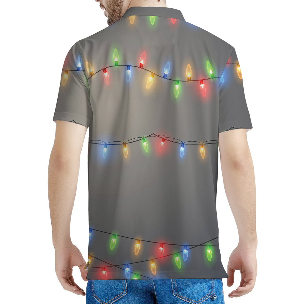 Colorful Christmas String Lights Print Men's Polo Shirt