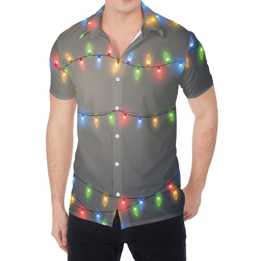 Colorful Christmas String Lights Print Men's Shirt