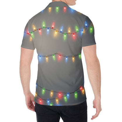 Colorful Christmas String Lights Print Men's Shirt