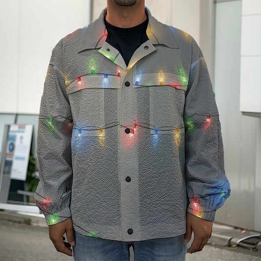 Colorful Christmas String Lights Print Men's Shirt Jacket