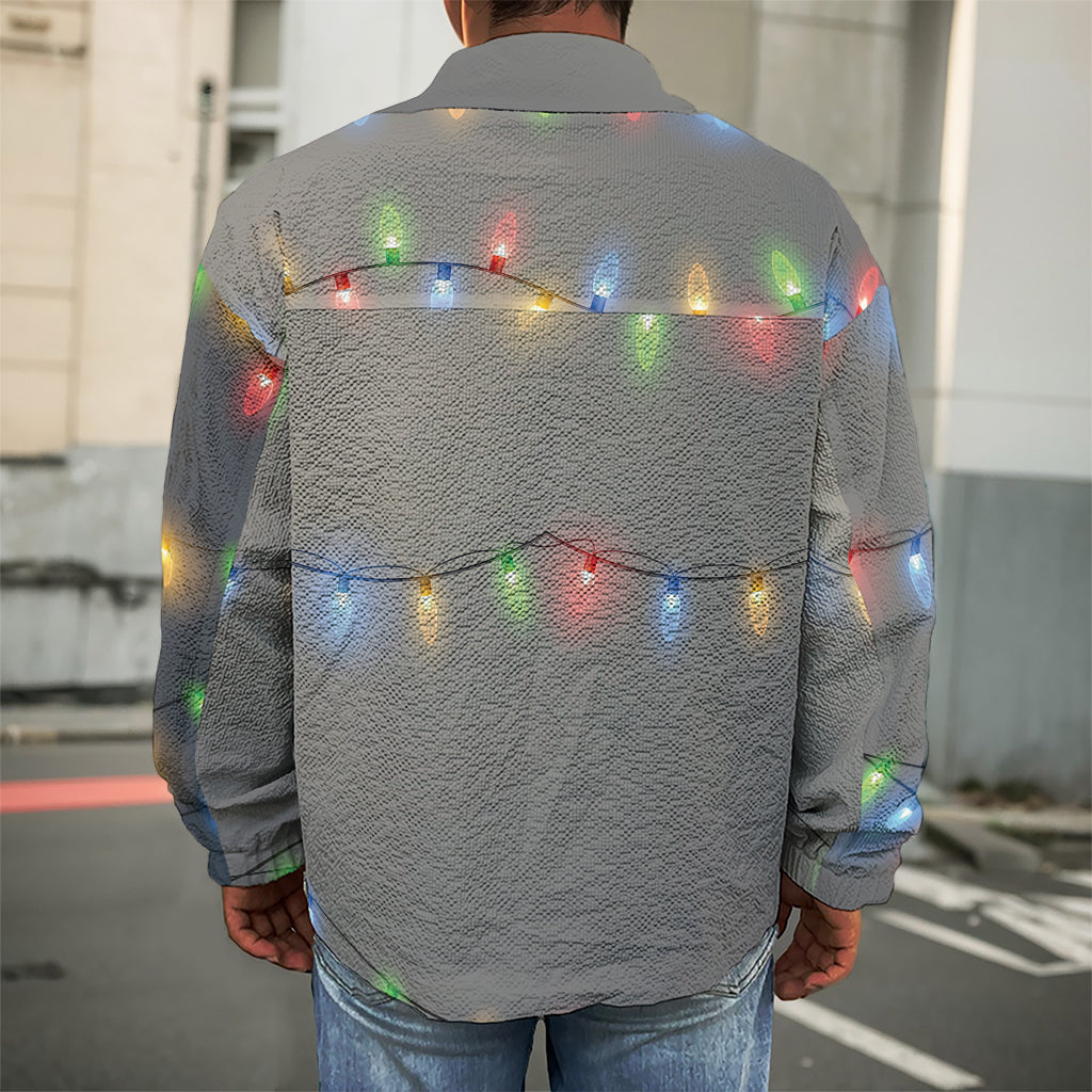 Colorful Christmas String Lights Print Men's Shirt Jacket