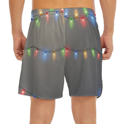 Colorful Christmas String Lights Print Men's Split Running Shorts