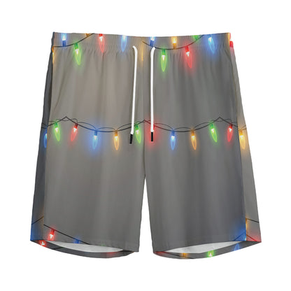 Colorful Christmas String Lights Print Men's Sports Shorts