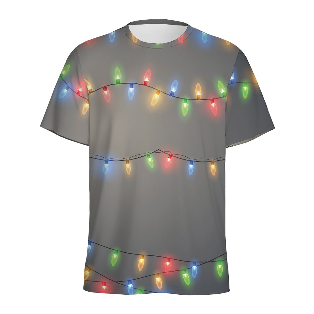 Colorful Christmas String Lights Print Men's Sports T-Shirt