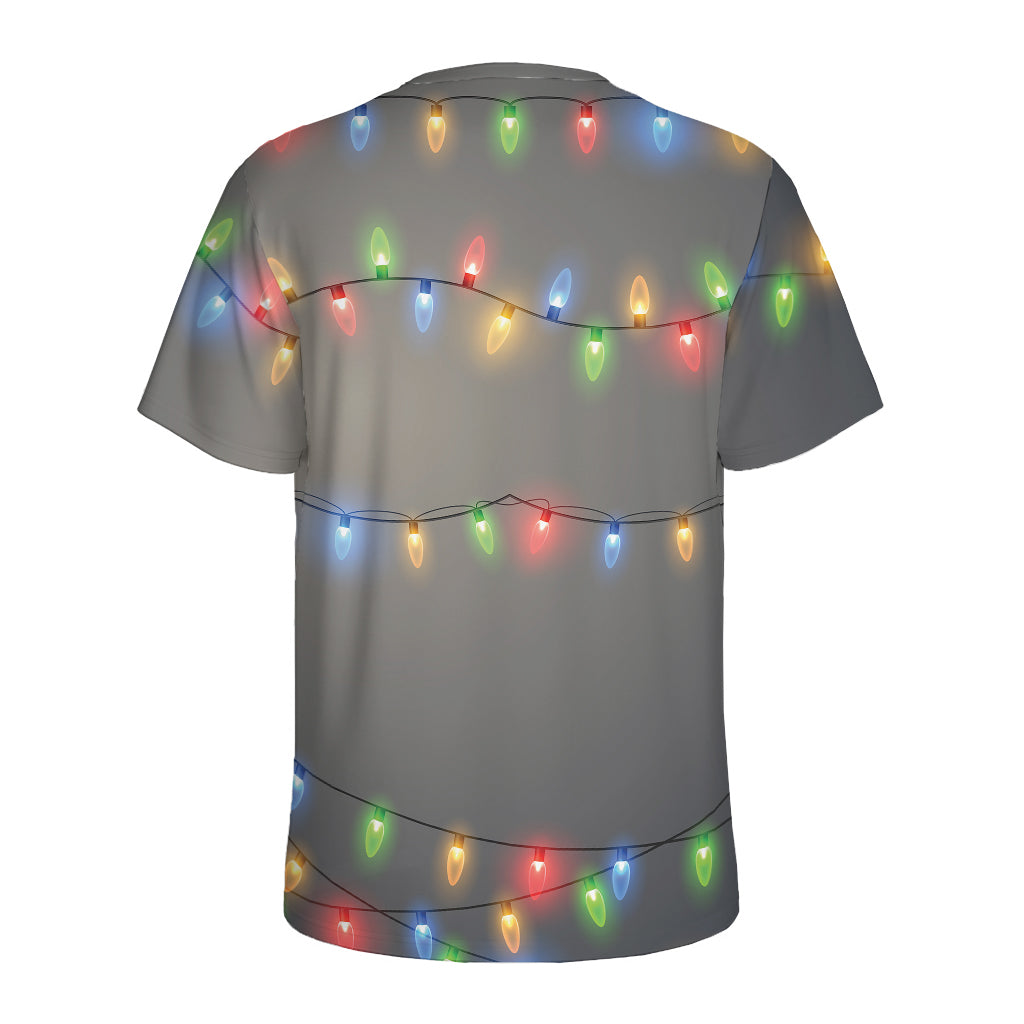 Colorful Christmas String Lights Print Men's Sports T-Shirt