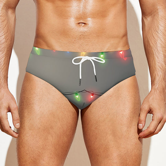 Colorful Christmas String Lights Print Men's Swim Briefs