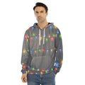 Colorful Christmas String Lights Print Men's Velvet Pullover Hoodie