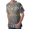 Colorful Christmas String Lights Print Men's Velvet T-Shirt