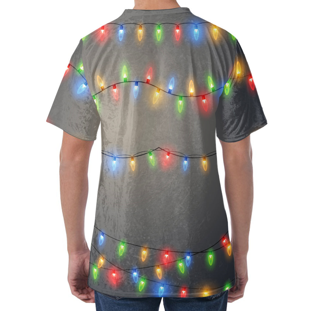 Colorful Christmas String Lights Print Men's Velvet T-Shirt