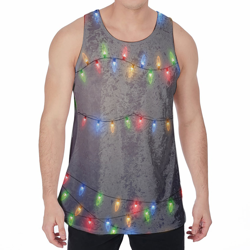 Colorful Christmas String Lights Print Men's Velvet Tank Top