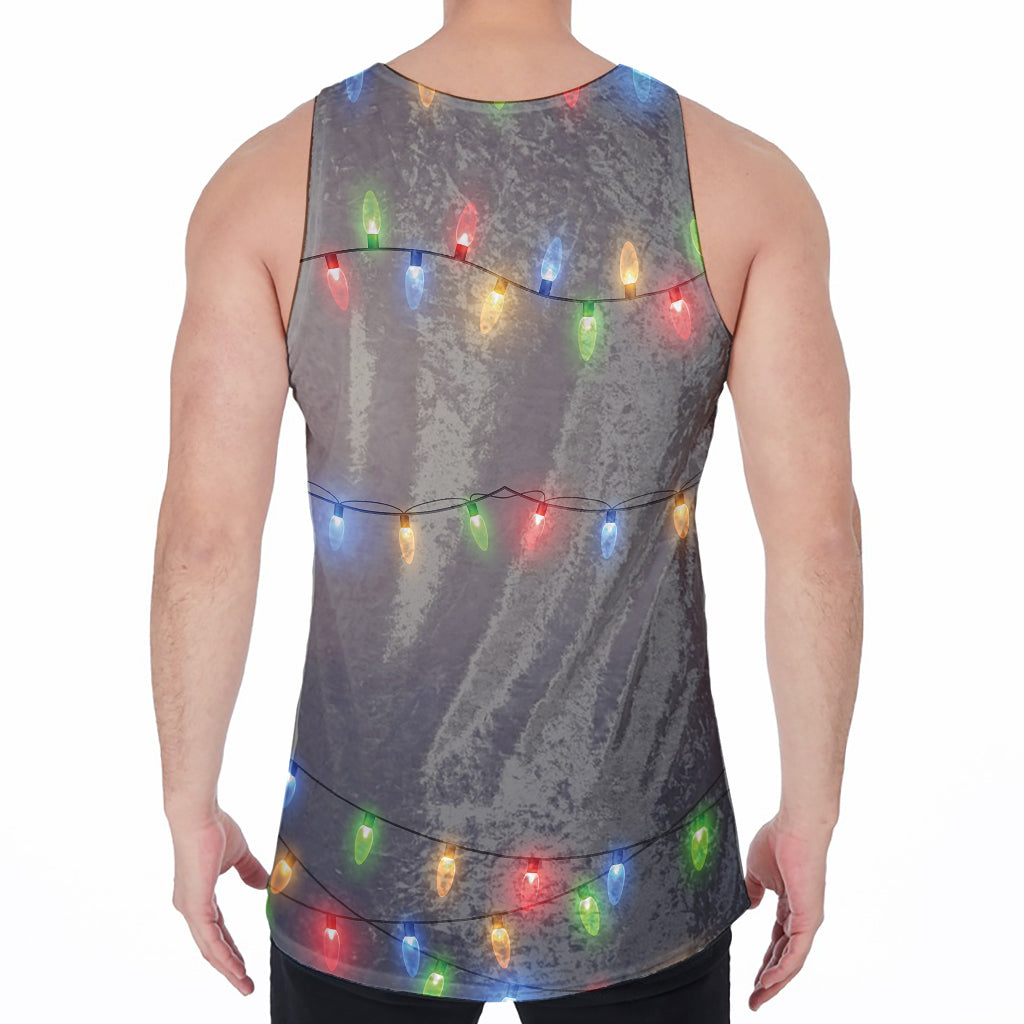 Colorful Christmas String Lights Print Men's Velvet Tank Top