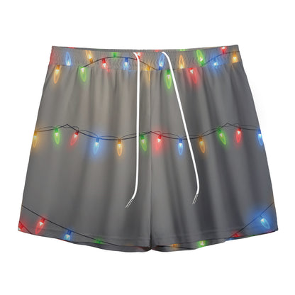Colorful Christmas String Lights Print Mesh Shorts