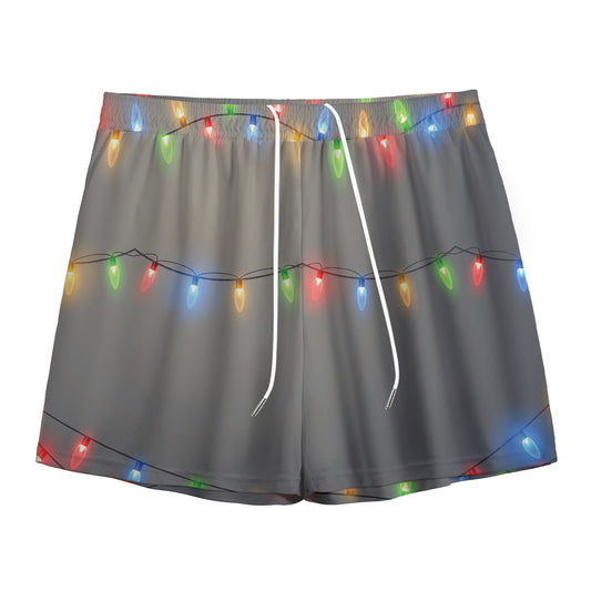 Colorful Christmas String Lights Print Mesh Shorts