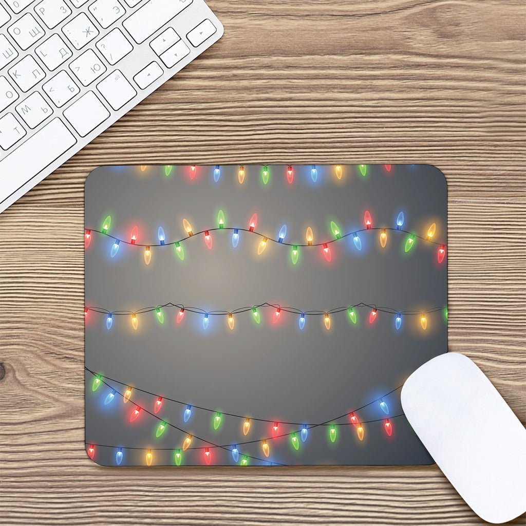 Colorful Christmas String Lights Print Mouse Pad