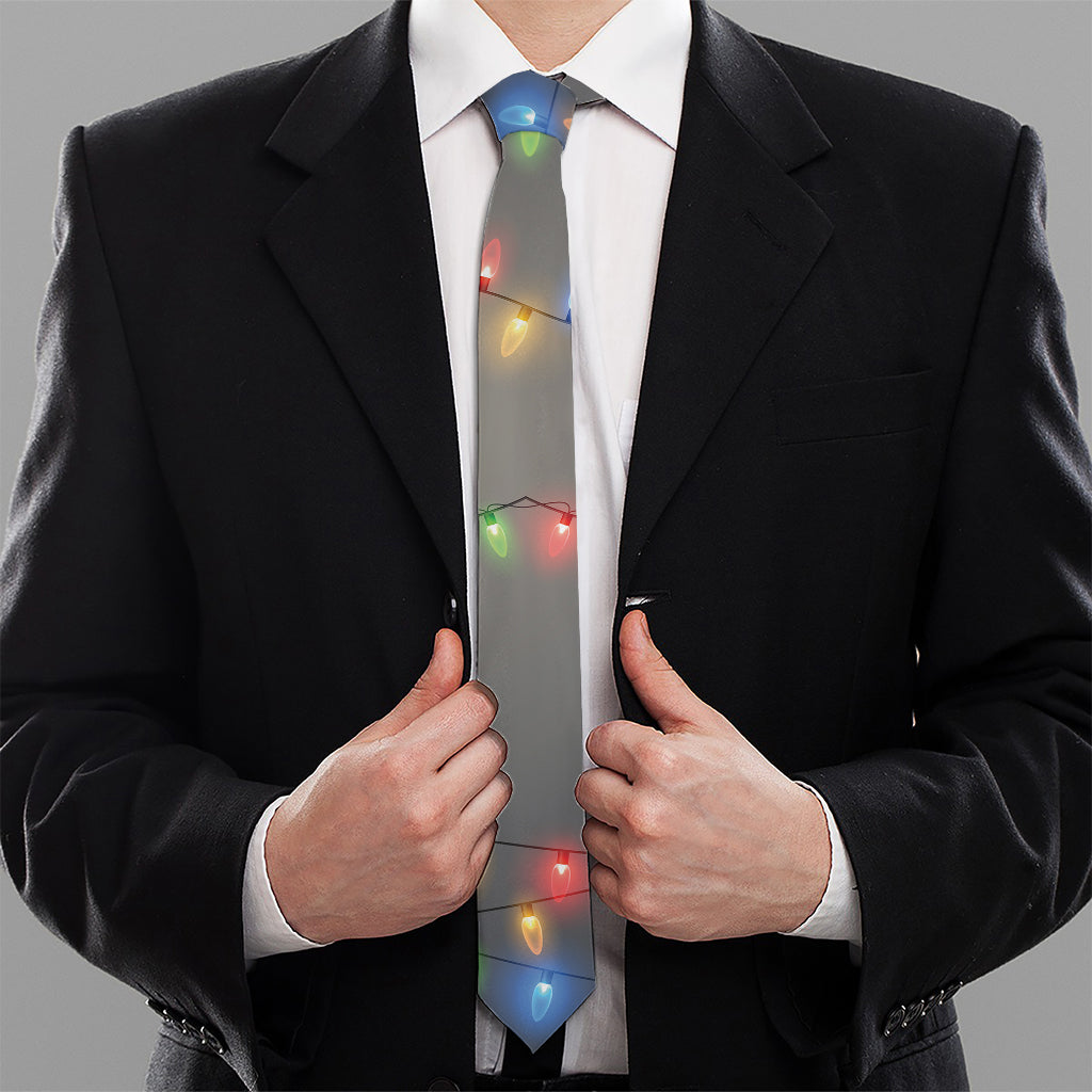 Colorful Christmas String Lights Print Necktie